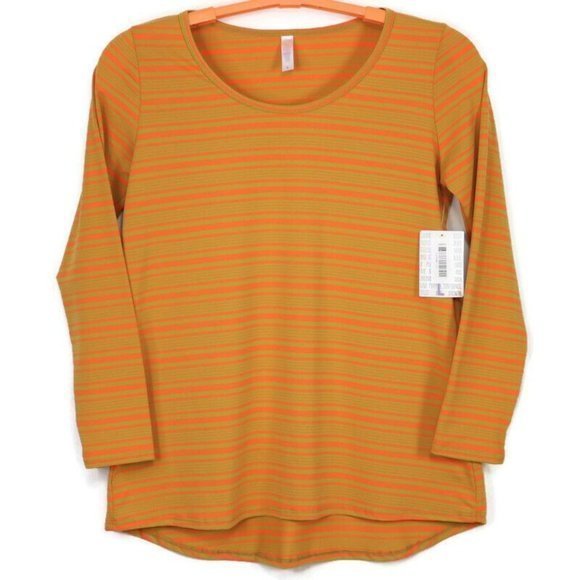 LuLaRoe Tops - LuLaRoe Lynnae Shirt Top Tunic Mustard Gold Orange Striped L‎ Large